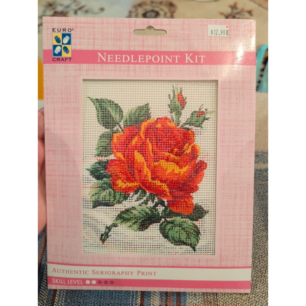 New Grafitec Euro Craft Needlepoint KIT Serigraphy Floral Rose (5.5 X 7") 8 X 10